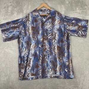 Melowear Hawaii Shirt Mens 2XL Blue Tropical Floral Hibiscus Print Aloha Beach